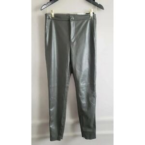 Zara Faux Leather Leggings Size Medium Green High Rise Ankle Zip Raw Hem Nwt